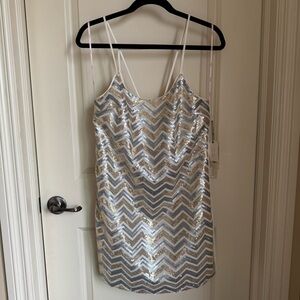 Forever 21 Cream, Silver & Gold Chevron Sequin Mini Dress - Size Medium
